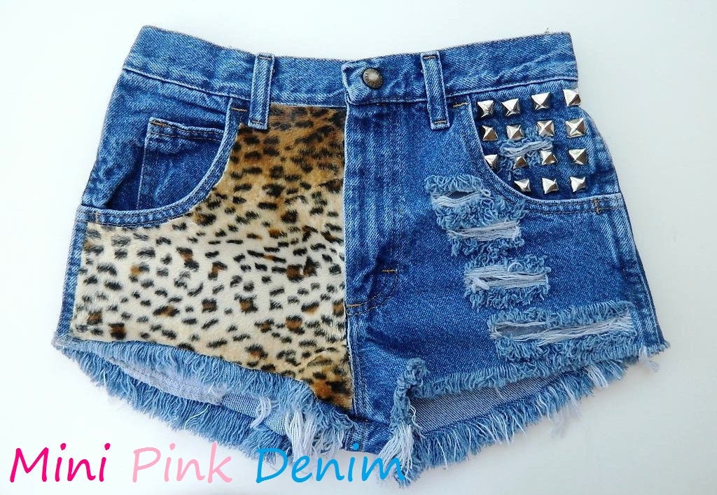 High Waist Leopard Print Denim Shorts XS