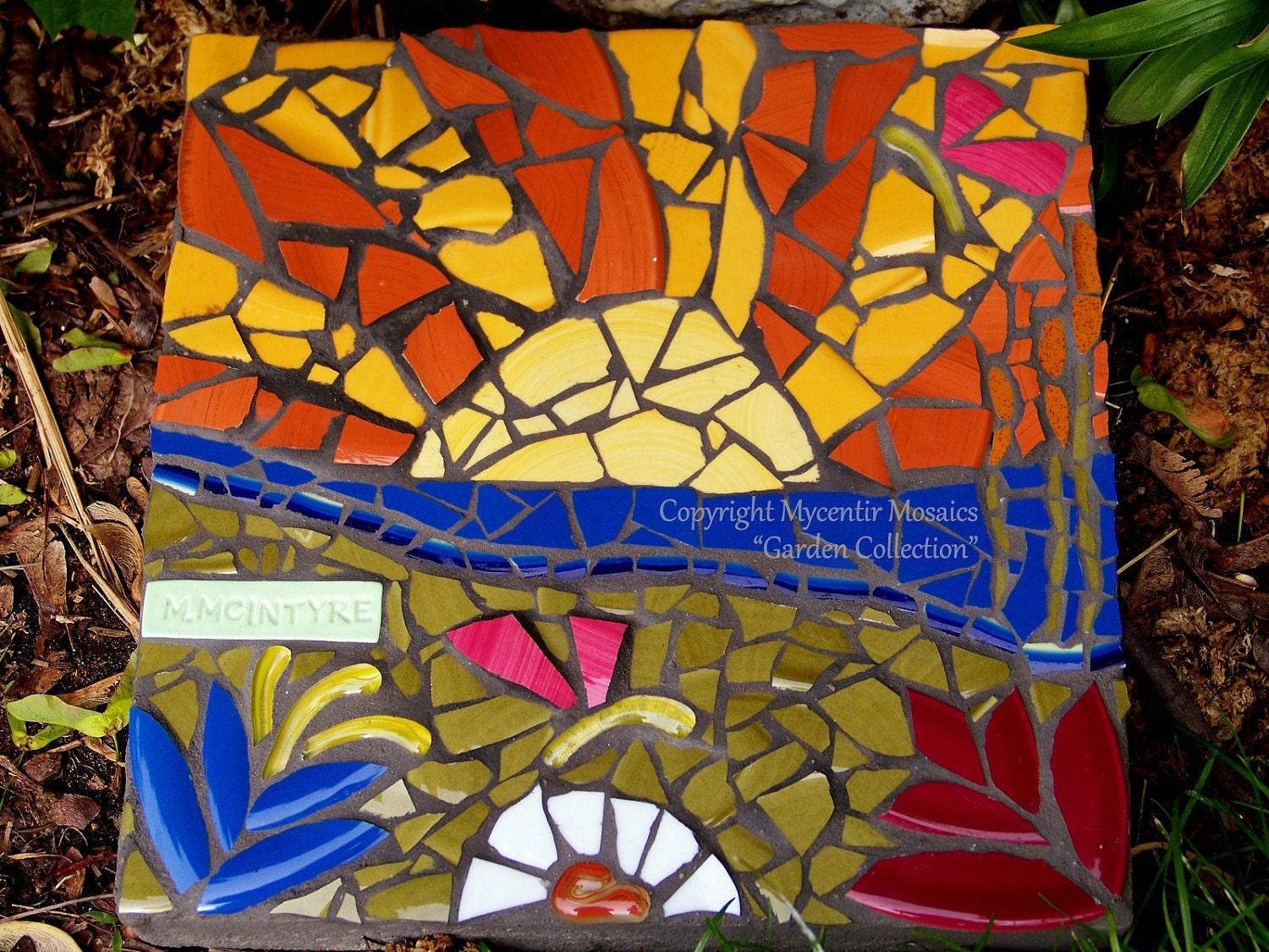 Morning Sunrise Mosaic Garden Stone (Ceramic Mosaic)