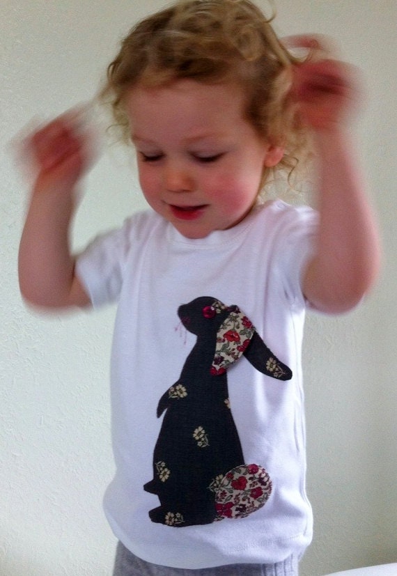 Girl bunny appliqued organic toddler T-shirt with floppy bunny ears
