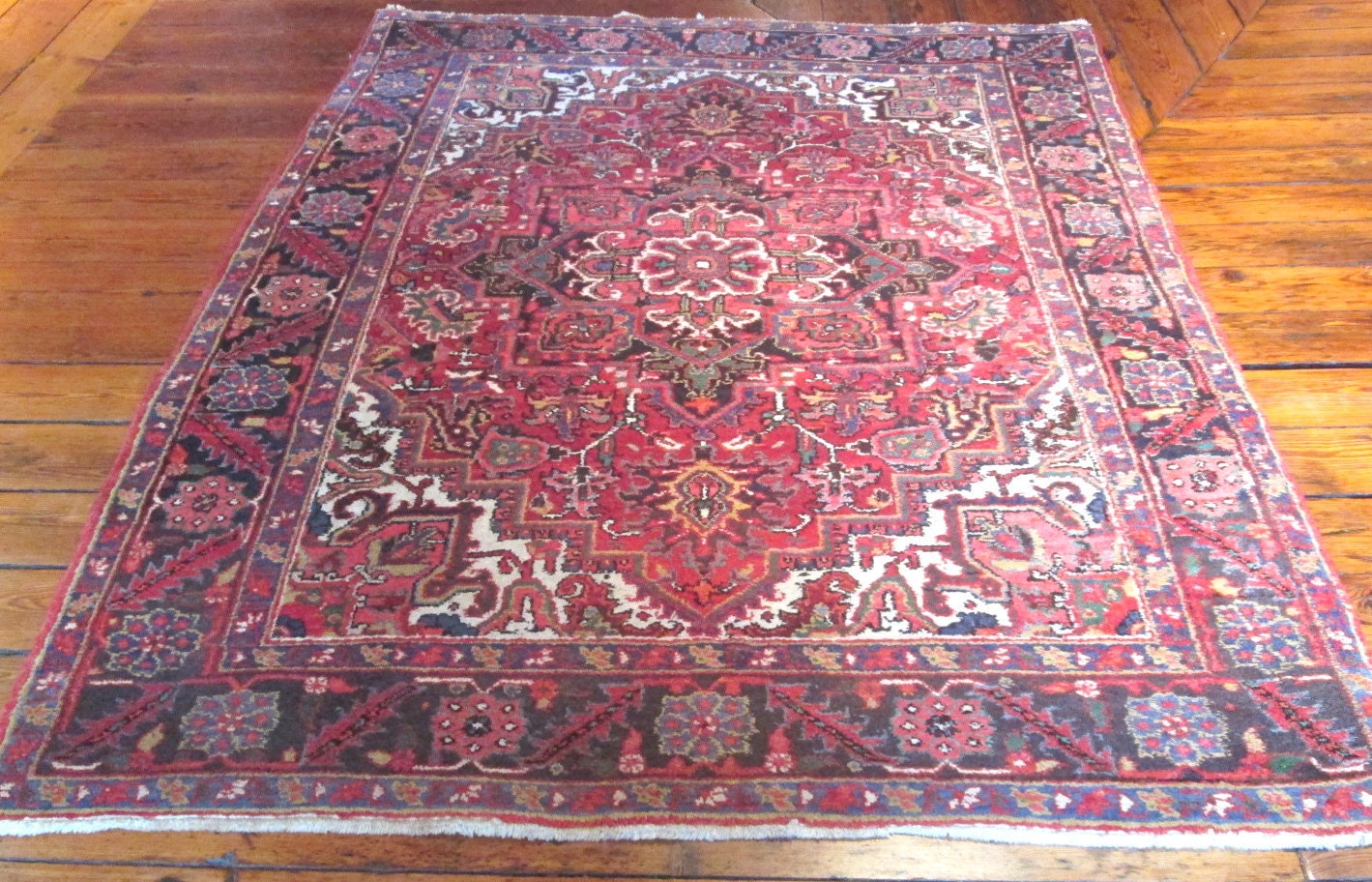 1960s Persian Heriz Rug Originally Made In Iran 4'8" by 6'8"