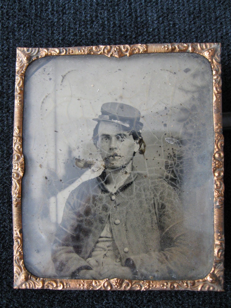 Tintype original 16th plate 2.5 by 3.5 inch of a Civil War Union Hospital Steward in its original gutta percha frame