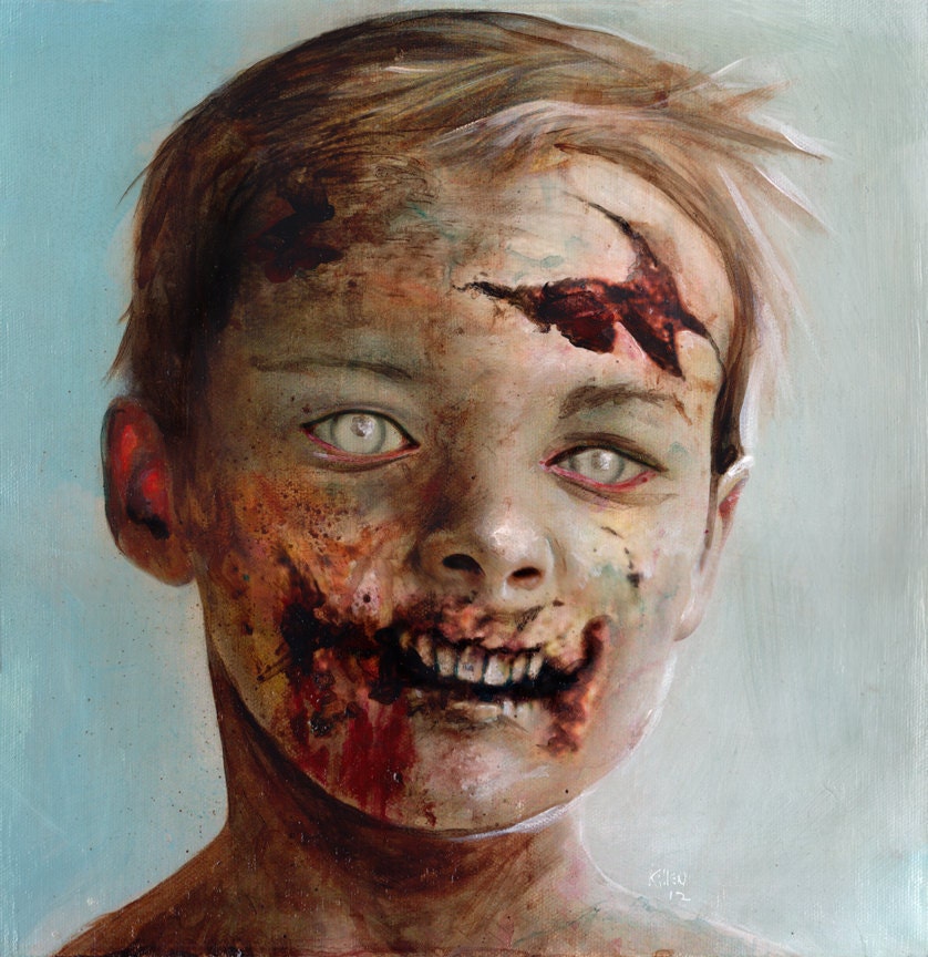 Zombie 55 David C. original zombie painting 12"x12"