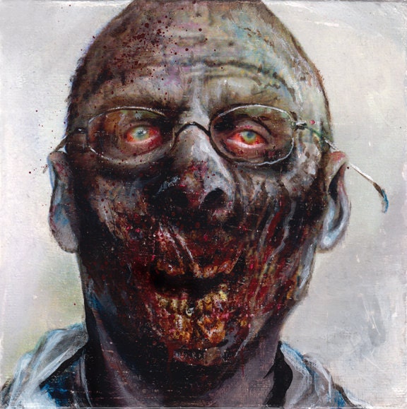 Zombie 68 Jack C. original zombie painting 6"x6"