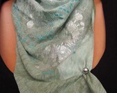 Silver Bow Jersey Cotton Infinity Scarf - Upcycled T-Shirt, Silver Satin Ribbon and Indian Glass Beads