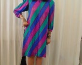 Vintage Striped DRESS - 100% silk, bright color