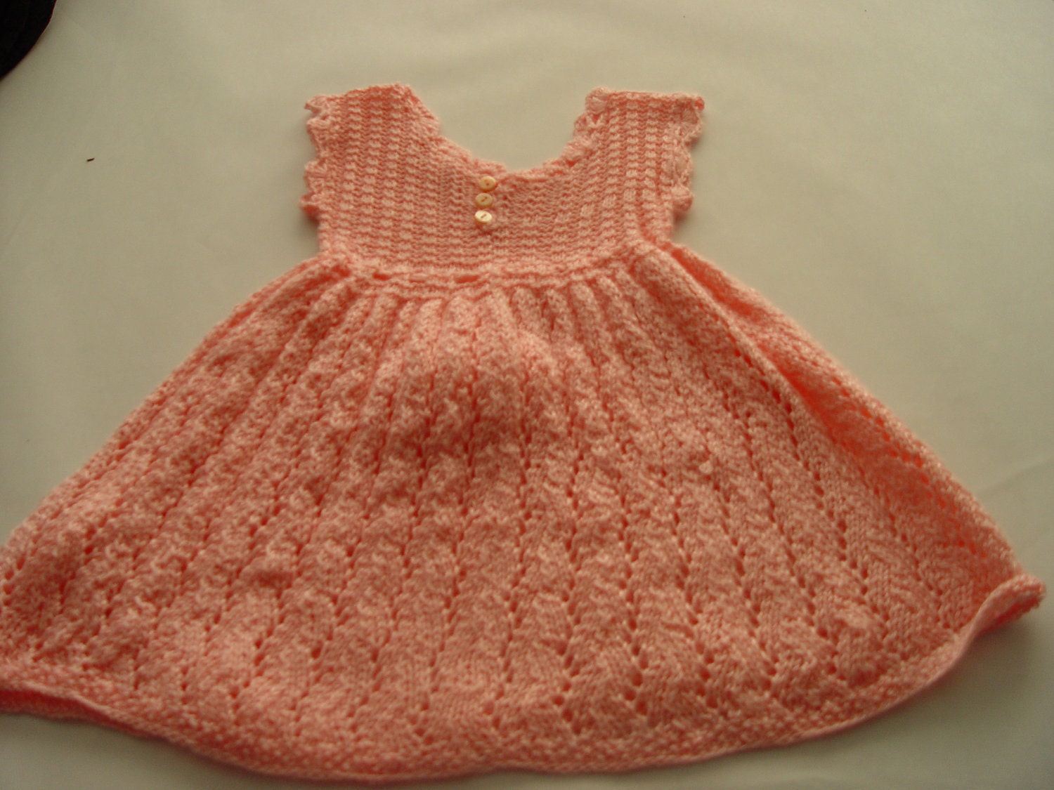 vintage HANDKNIT baby girl dress light pink soft yarn pom pom tie 2T-4T