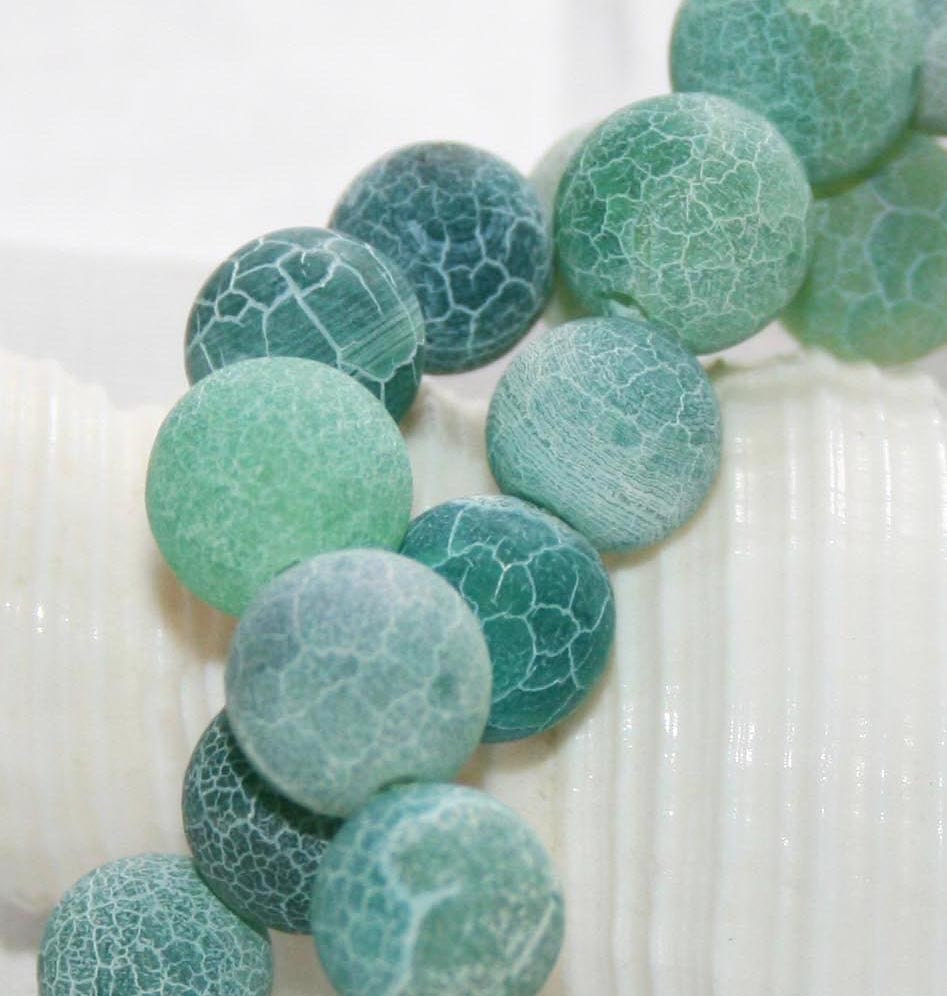 10mm . Round Frosty Sea Glass Green Fire Agate . 5 beads - lapisandlime