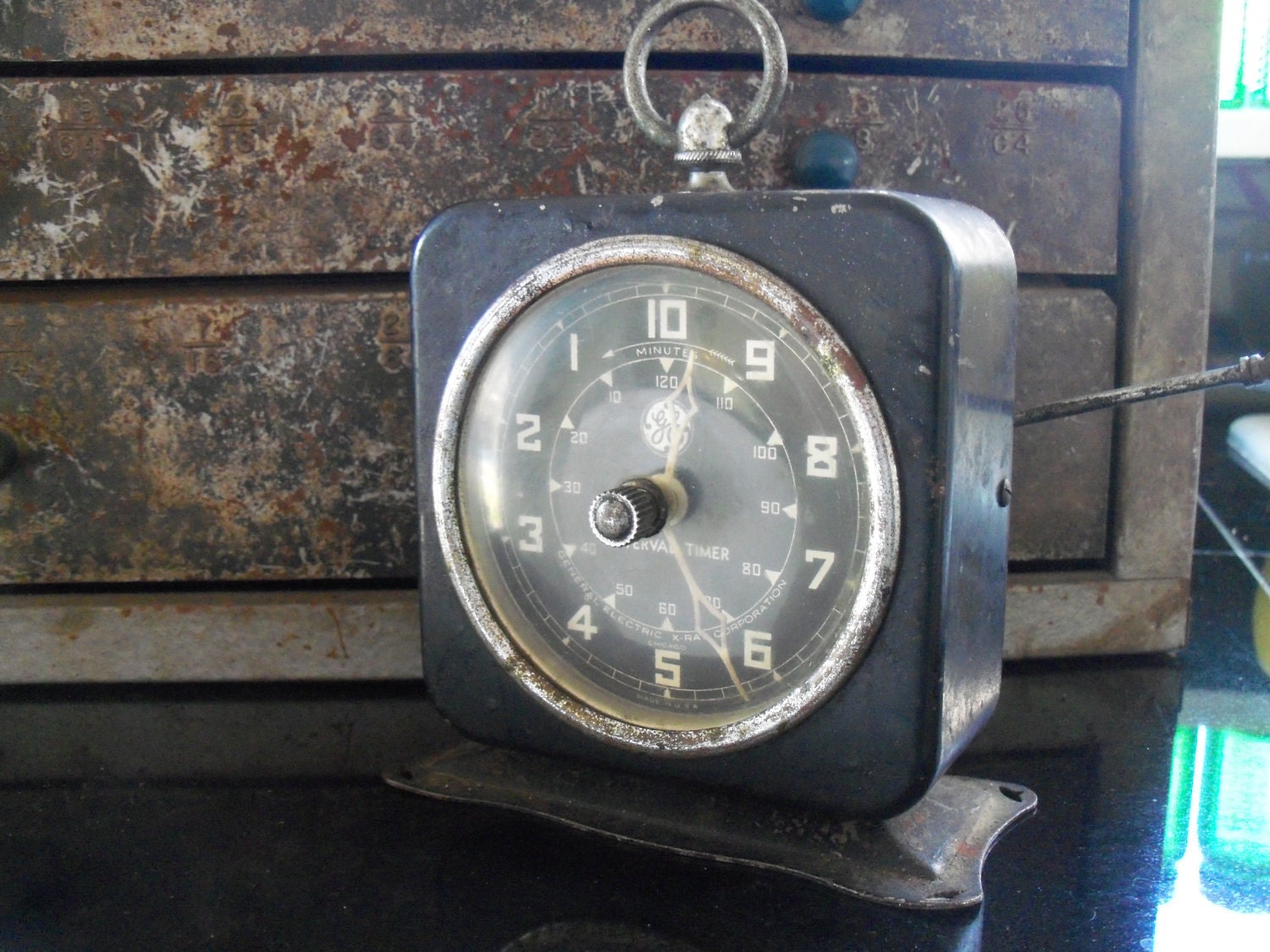 Industrial Chic Darkroom or X-Ray Timer - Rustic Black Timer with Lever