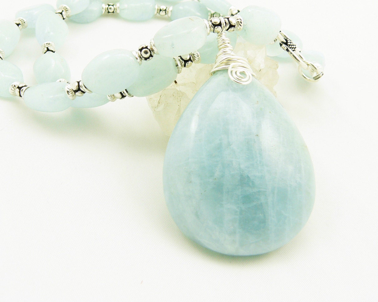 Bold and Chunky Aquamarine Gemstone Statement Necklace - March Birthstone - Sterling Silver - Artisan Jewelry - Designer Necklace