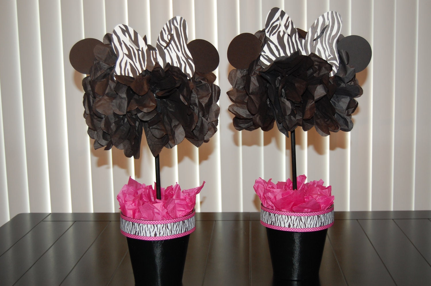 Zebra Minnie Mouse Pom Poms Pots