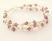 Pearl Wedding Bracelet Bridal Jewelry Ivory Pearl Cream Pearls Swarovski Purple Crystal Amethyst Bridesmaid Jewellery Gift