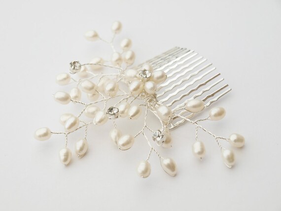 Wedding Pearl Hair Comb Bridal Accessories Bridesmaid Headdress Maid of Honor Hair Piece Silver Ivory Pearl Swarovski Rhinestones