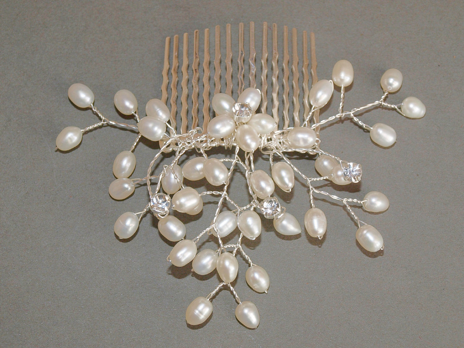 Wedding Pearl Hair Comb Bridal Accessories Bridesmaid Headdress Maid of Honor Hair Piece Silver Ivory Pearl Swarovski Rhinestones
