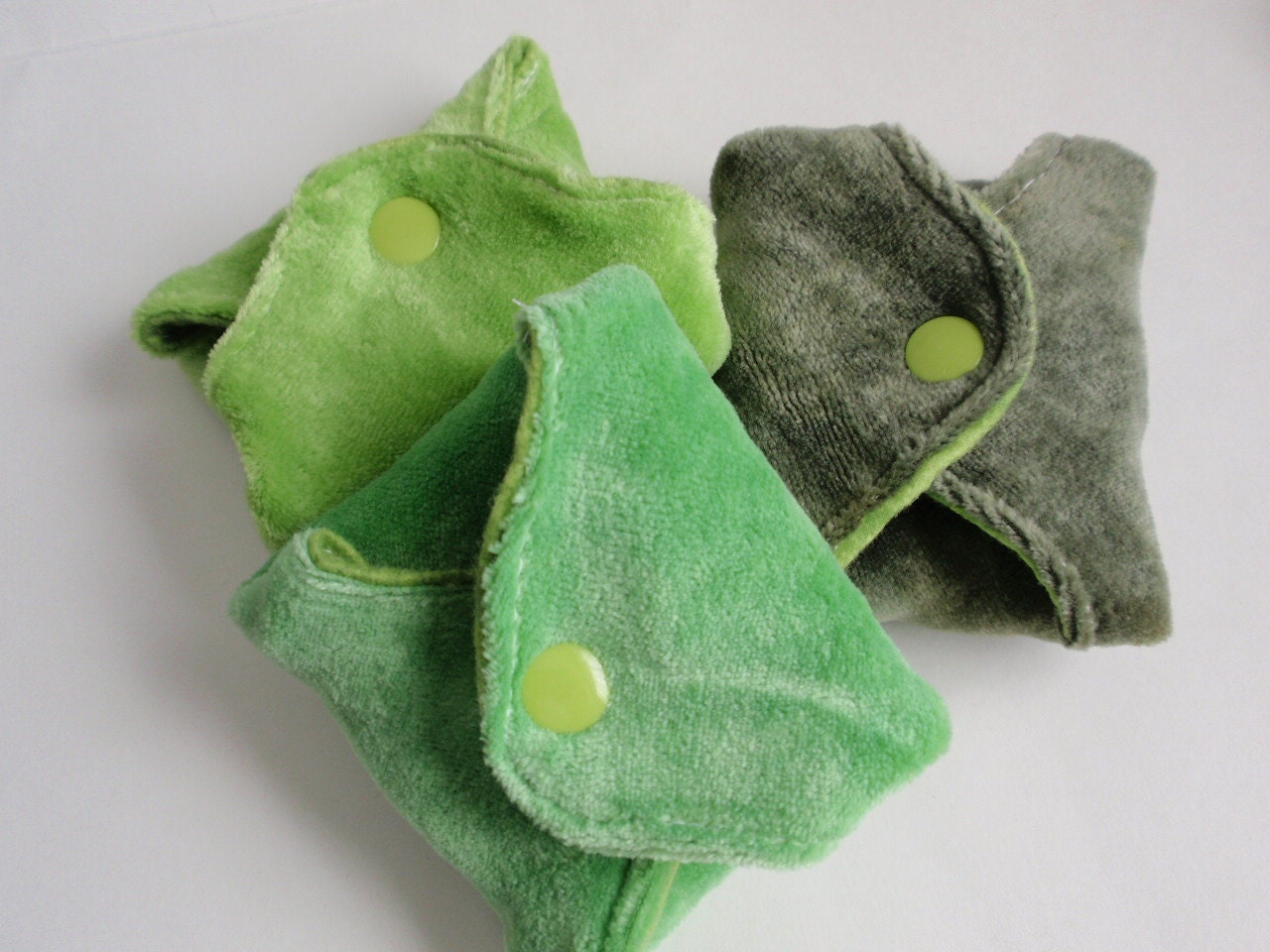 Organic Bamboo Velour Fields of Green set of 3 Cloth menstrual pads