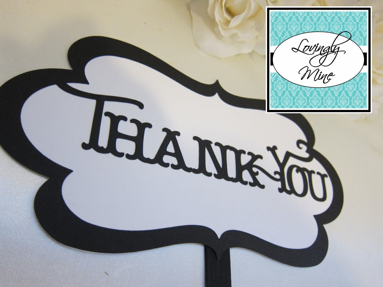 Photo Props - Thank You Sign - Black & White - Shabby Chic/Script - Item 006