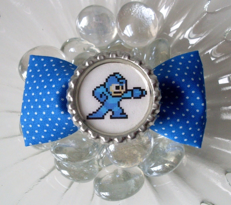 Mega Man 8 Bit Blue Hair Bow Clip