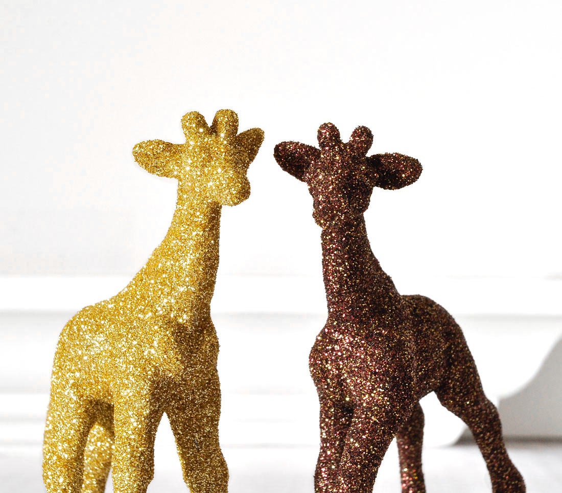 Safari Giraffes Jungle Nursery Decor for Baby Shower Decorations in Gold and Brown Golden Glitter, Table Settings or Children's Room Decor