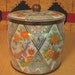 Brass Tin / Cookie Container / Floral / Asian / French Blue / Vintage