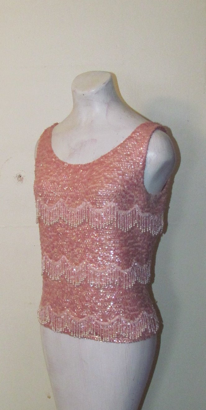 Stunning Wool BEADED Pink SEQUIN Sweater