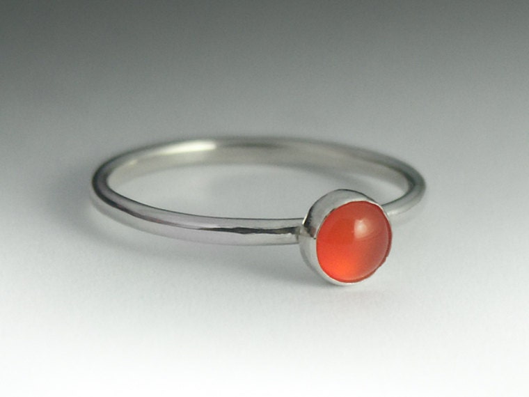 Orange Carnelian Ring - Stackable Sterling Silver Carnelian ring