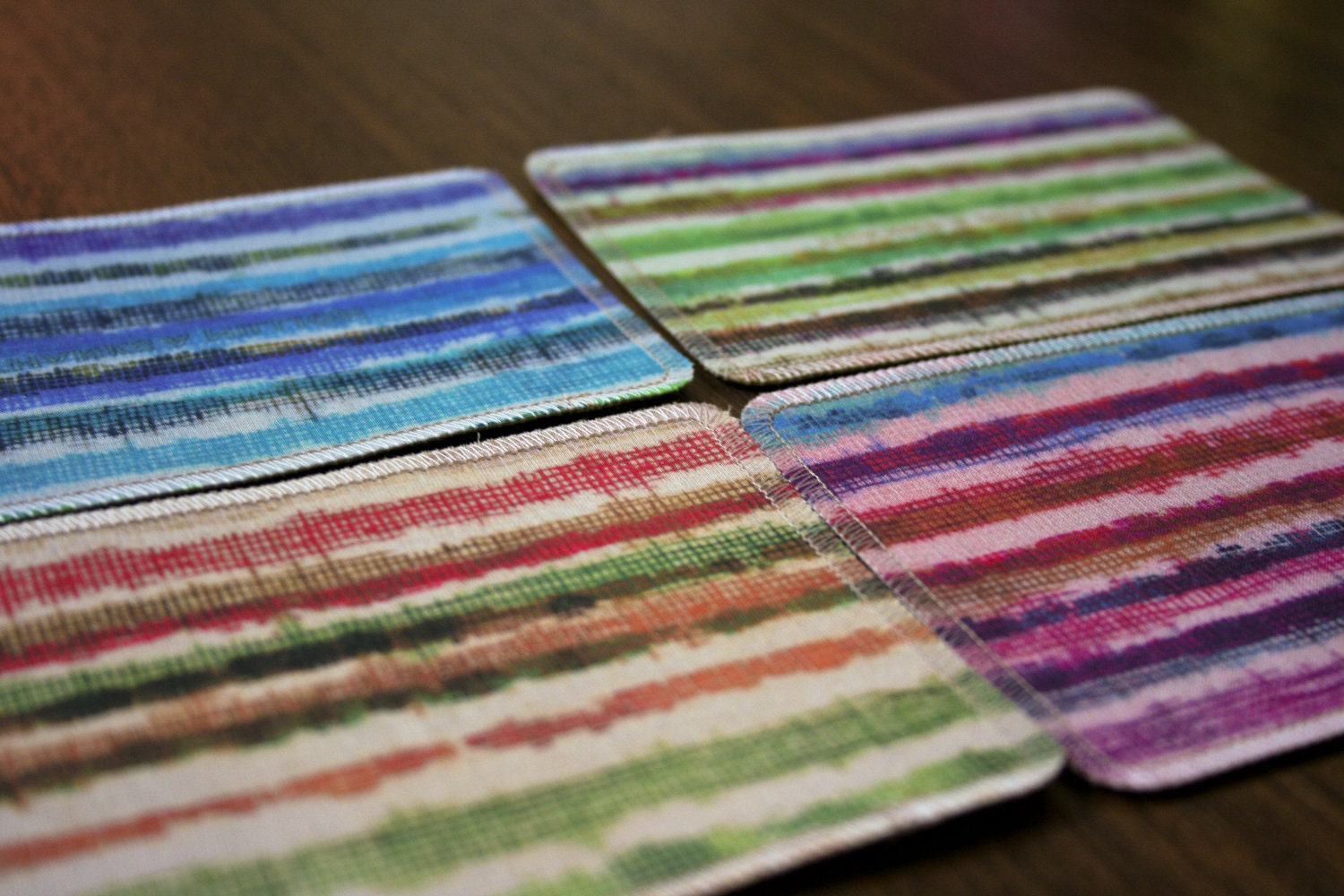 Cotton Stripes Thank You Cards - Set of 4 Cards - Handmade from Salvaged Fabric