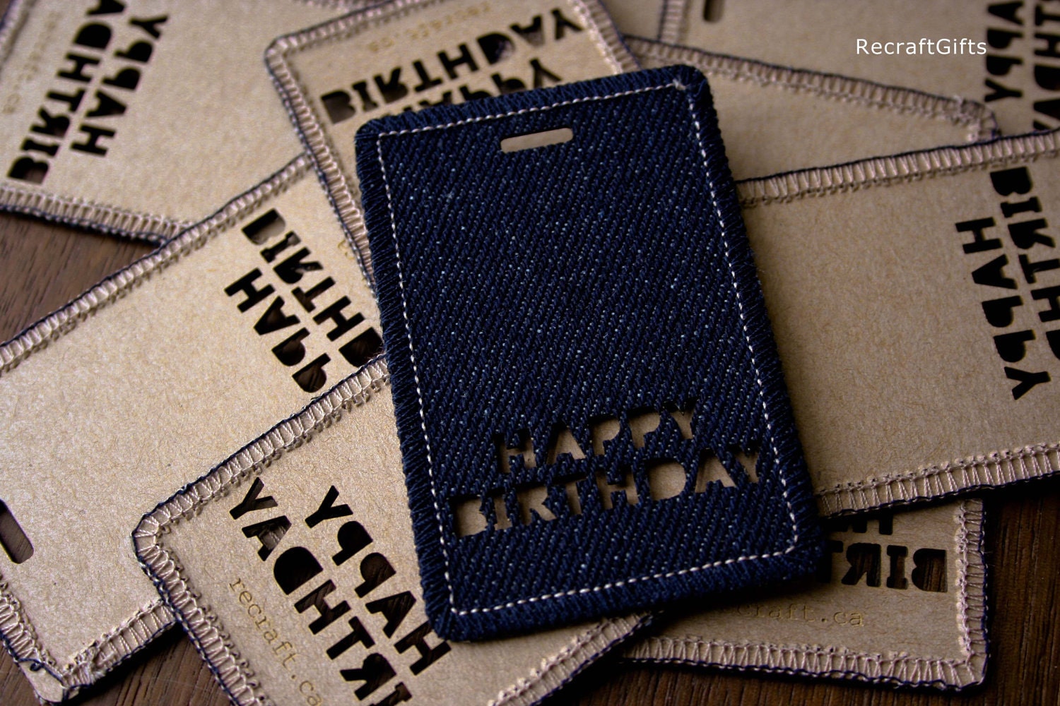 HAPPY BIRTHDAY Denim Gift Tags - Set of 12 - Handmade from Salvaged Fabric