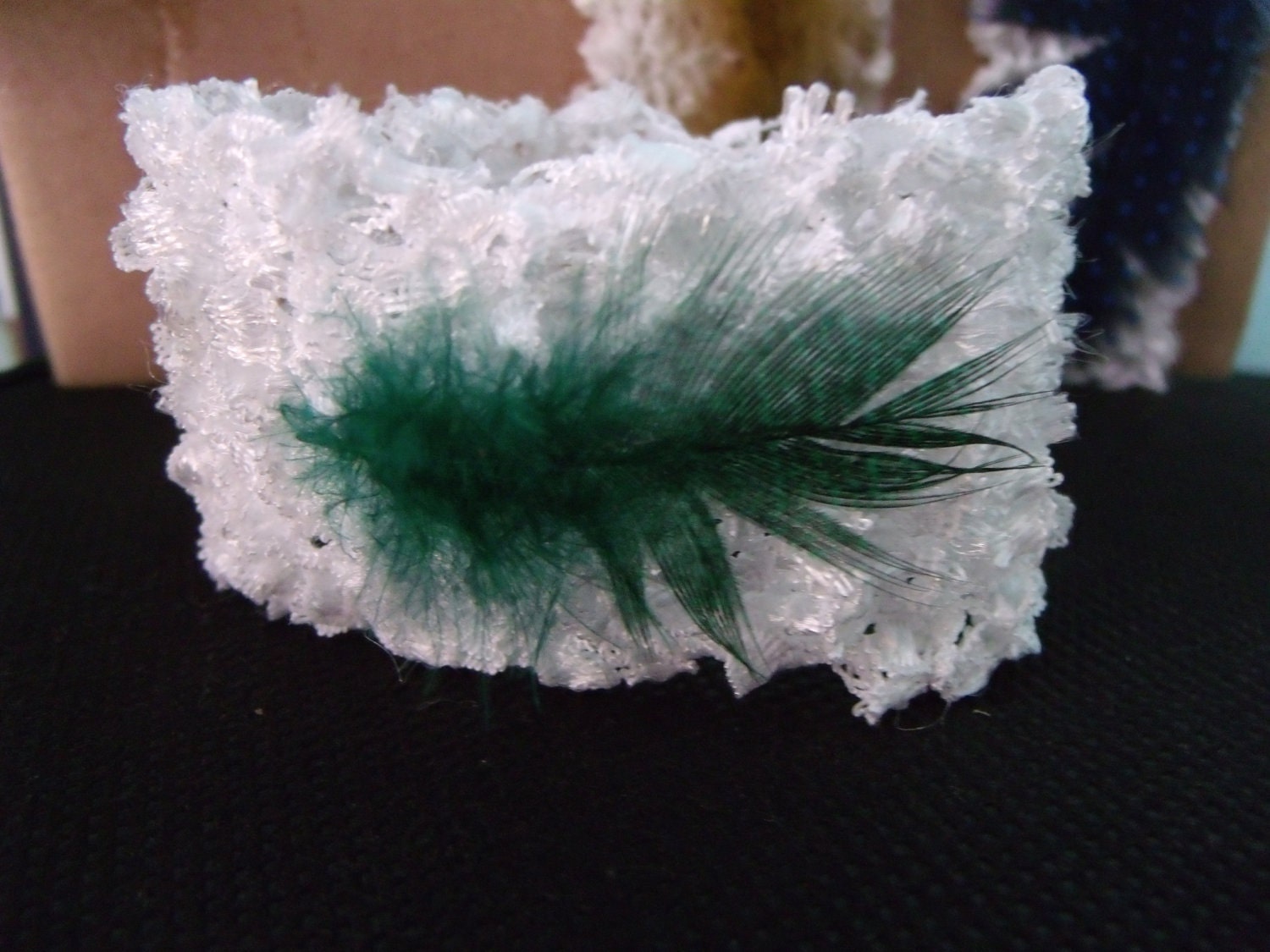 SALE -- Feather Bracelet, White Stretch with green, or yellow feather- FREE SHIPPING