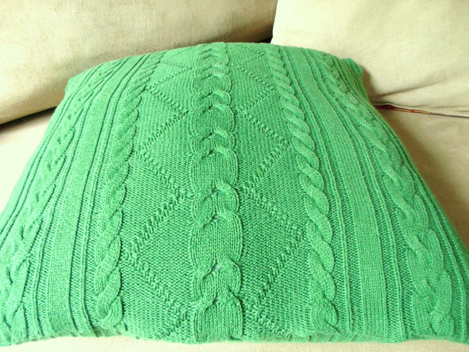 Upcycled Knit Pillow, 16x16 Grass Green READY TO SHIP