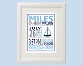 8x10 Custom Sailboat Birth Stats Nursery Art (More Colors & Sizes Available) Custom Nursery Art