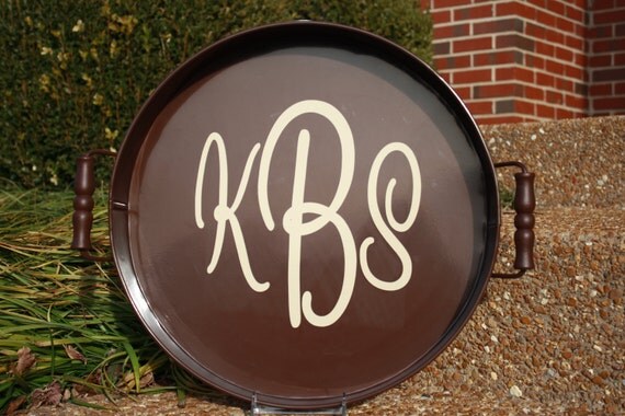Personalized Round Serving Tray with wooden handles--assorted colors available