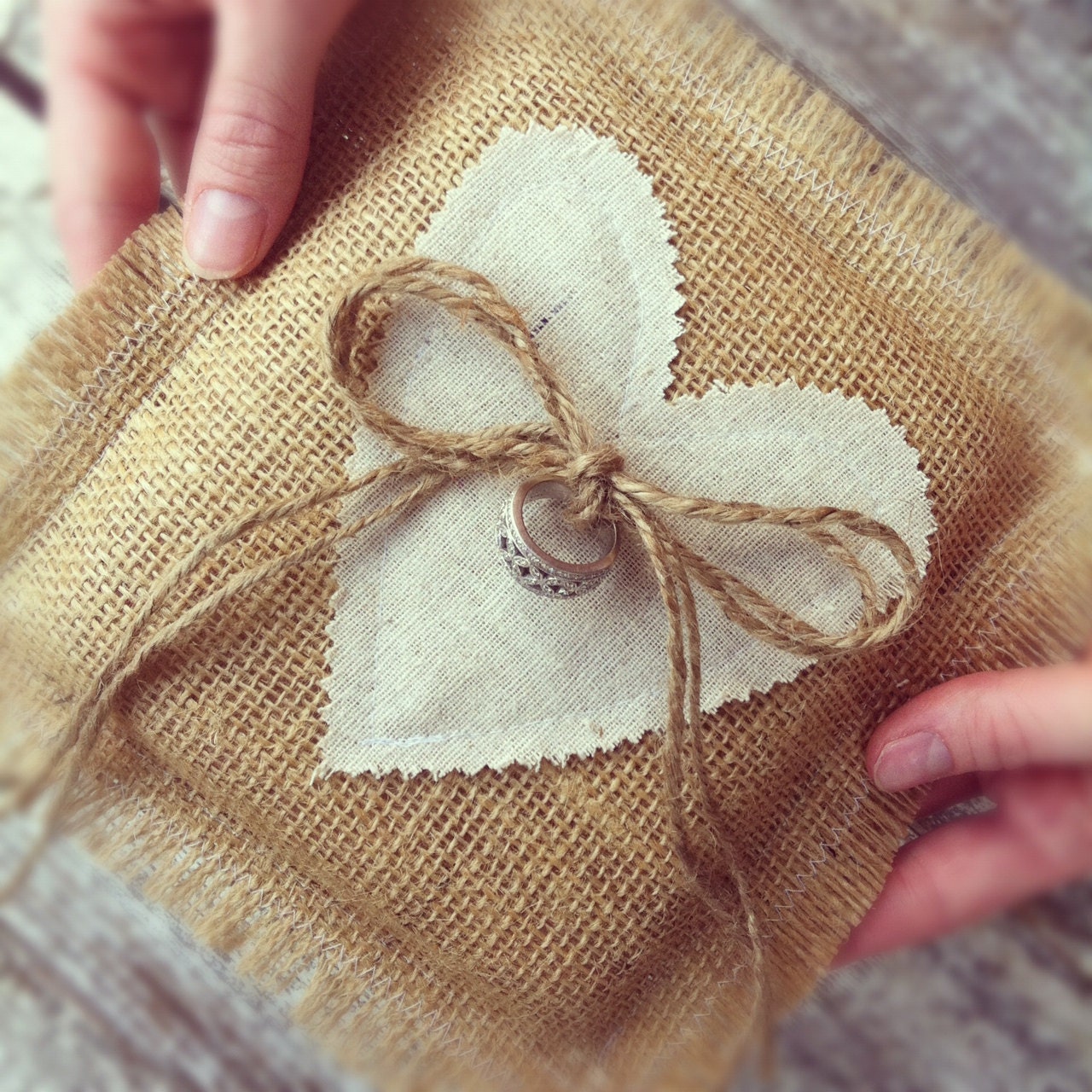 BURLAP RING BEARER Pillow - Ring Bearer Pillow - Burlap Wedding