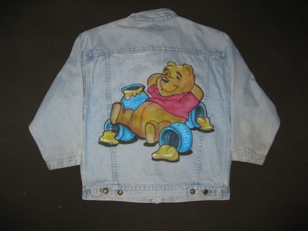 Vintage 1980s Bugle Boy Winnie the Pooh Airbrushed Denim Jacket