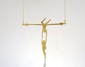 Athletic Couple on a Trapeze, Gold Necklace, Athletic Charm, Gift for Athlets- Handmade- Ready to Ship