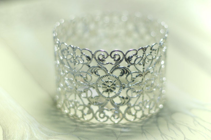 Thick Lace Bracelet-, Silver Filigree Bangle- Free Shipping- Ready to Ship