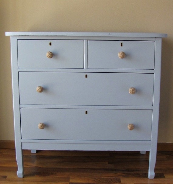 Antique Light Blue Grey Painted Dresser with Rope Knobs by TheWits