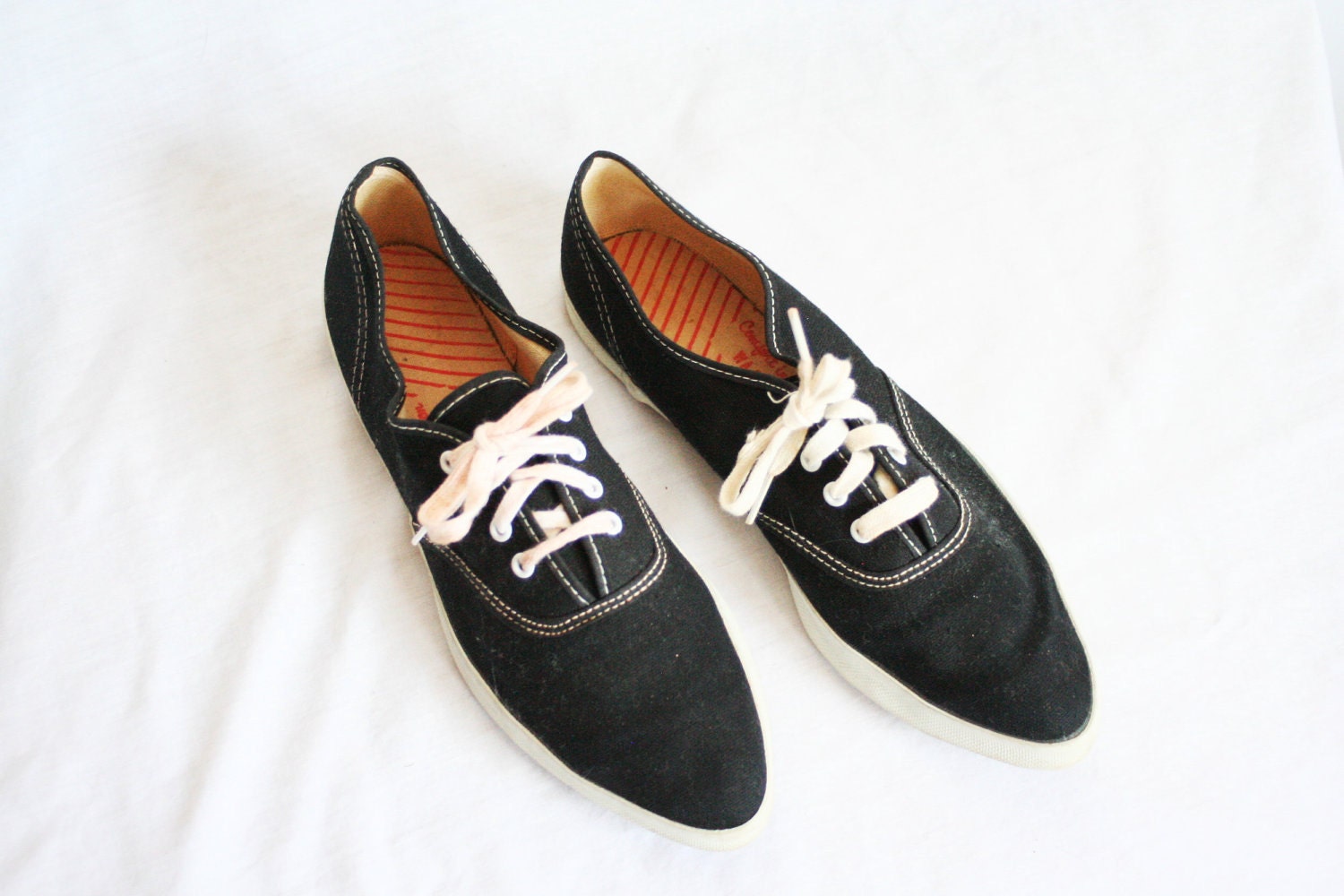 Vintage 50s Sneakers Black Athletic Shoes Pointed Toe Canvas Keds Style Rare New Old Stock by Comfort in Action US 6