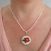 Cross stitch pendant, rose pendant, embroidered pendant, needlecraft necklace, pink and red rose necklace