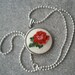Cross stitch pendant, rose pendant, embroidered pendant, needlecraft necklace, pink and red rose necklace