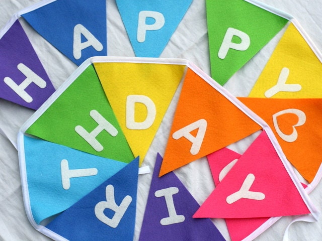 Birthday Bunting Banner Pennant - Rainbow Birthday Bunting - Happy Birthday - Children's Party Decoration
