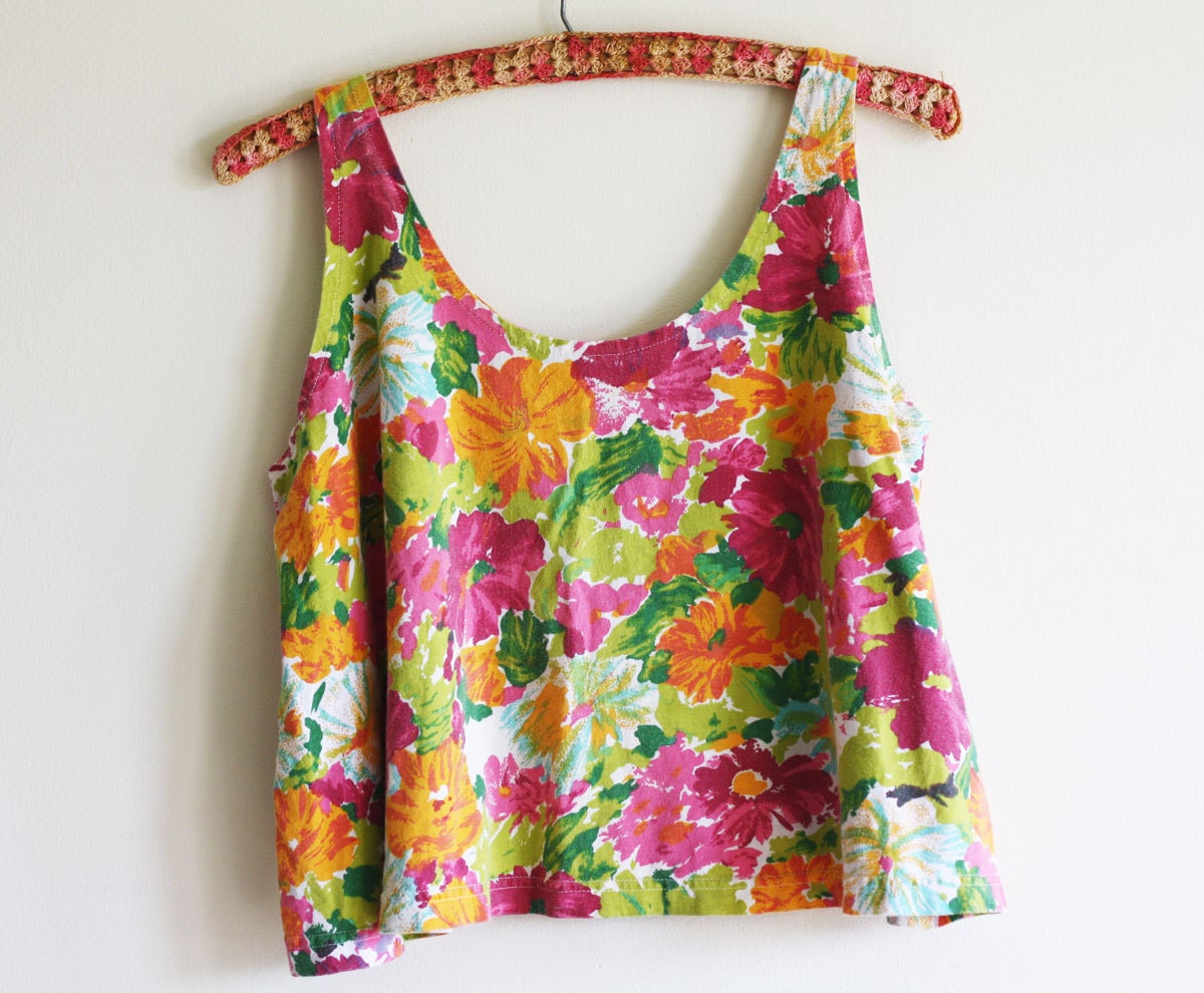 Vintage Floral Midriff Top by Gitano Size L