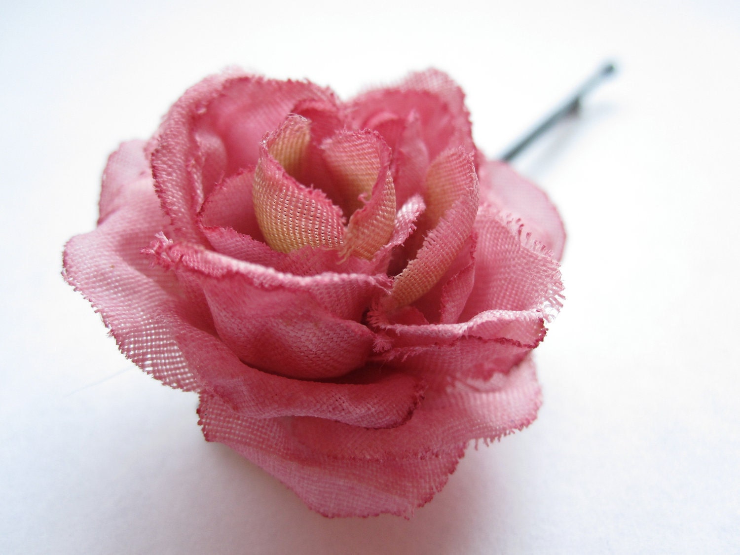 2 Small Pink Rose Fabric Flower Hairpins