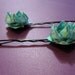 Set of 2 Paper Origami Lotus Flower Hairpins - Aqua / Teal with White Pearl Bead