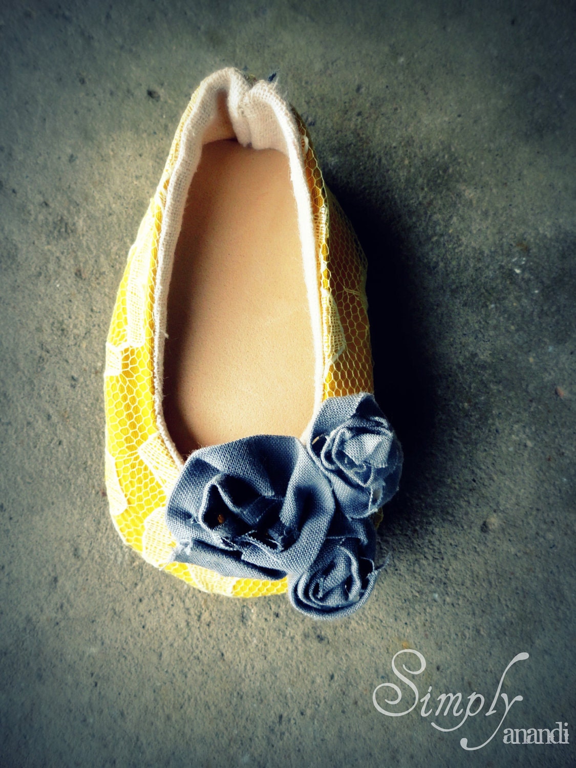 Baby Girl shoes--spring--Vintage lace mustard yellow and gray Ballet Flats for baby--available in sizes infant through toddler