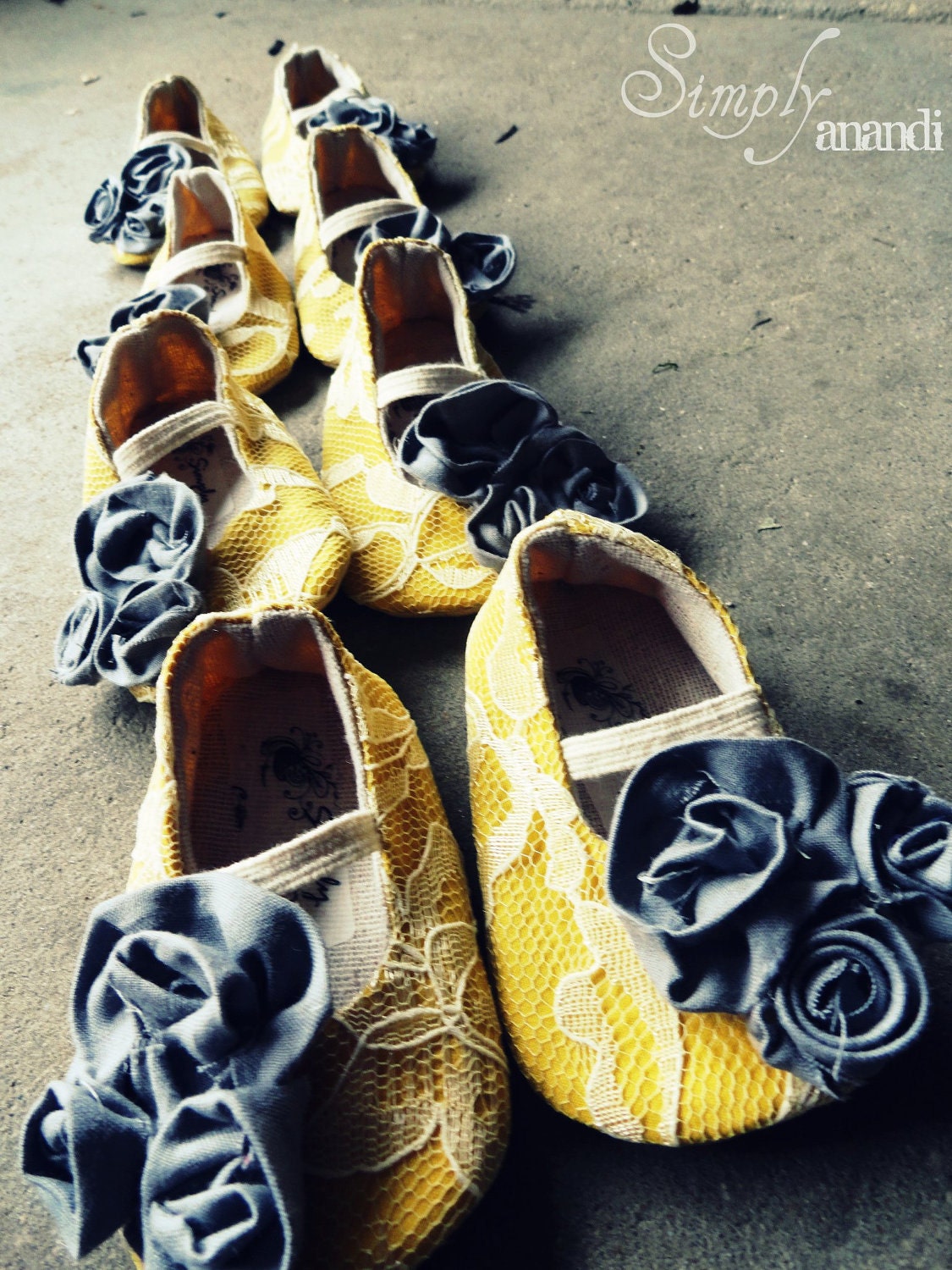 Baby Girl shoes--spring--Vintage lace mustard yellow and gray Ballet Flats for baby--available in sizes infant through toddler