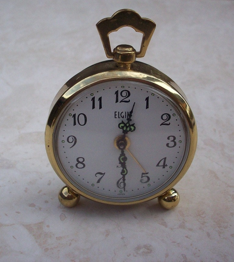 Vintage Elgin Brass Wind Up Alarm Clock by nenafayesattic on Etsy