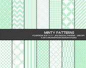INSTANT DOWNLOAD Minty Patterned Digital Papers Mint Green Digital Backgrounds Commercial Use 8.5x11 12x12 A4 Commercial Use