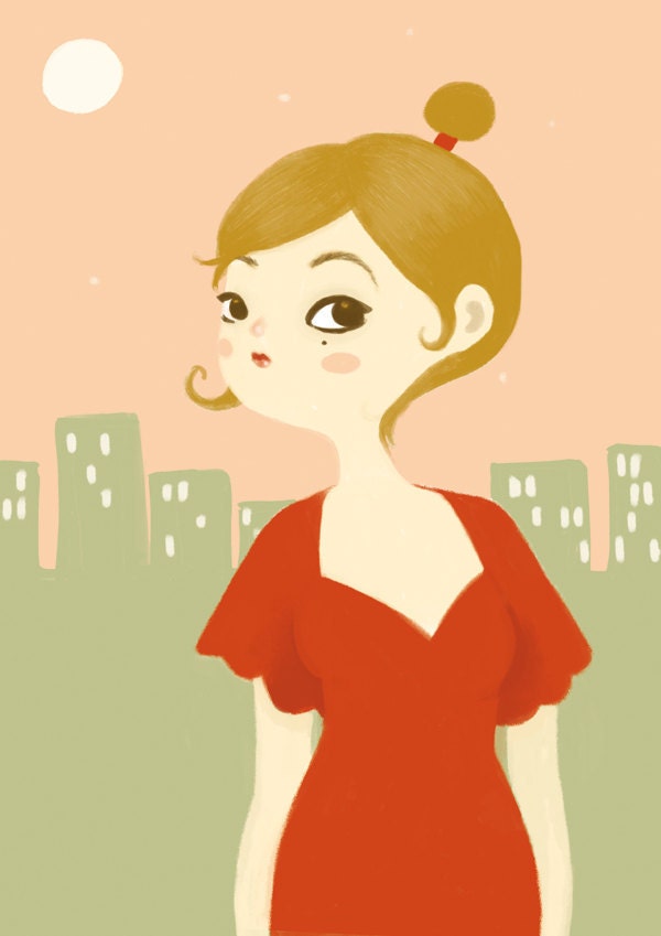 6x8 Illustration print /// Red dress /// A5 print