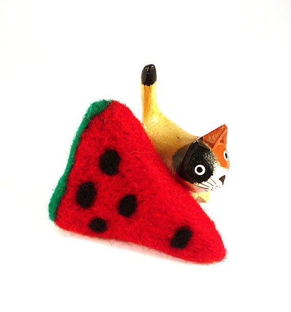 Watermelon Catnip Cat Toy - Needle Felted Wool