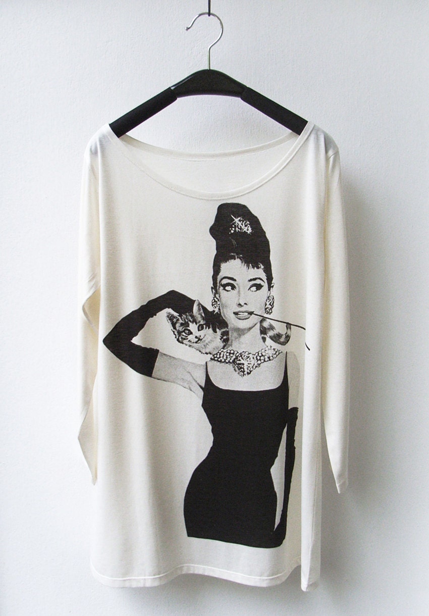 LAST ONE - Audrey Hepburn Women Long Sleeve T-shirt in CREAM