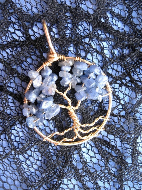 Sapphire jewelry Necklace Tree of Life Pendant  in 14kt gold fill fine blue jewelry